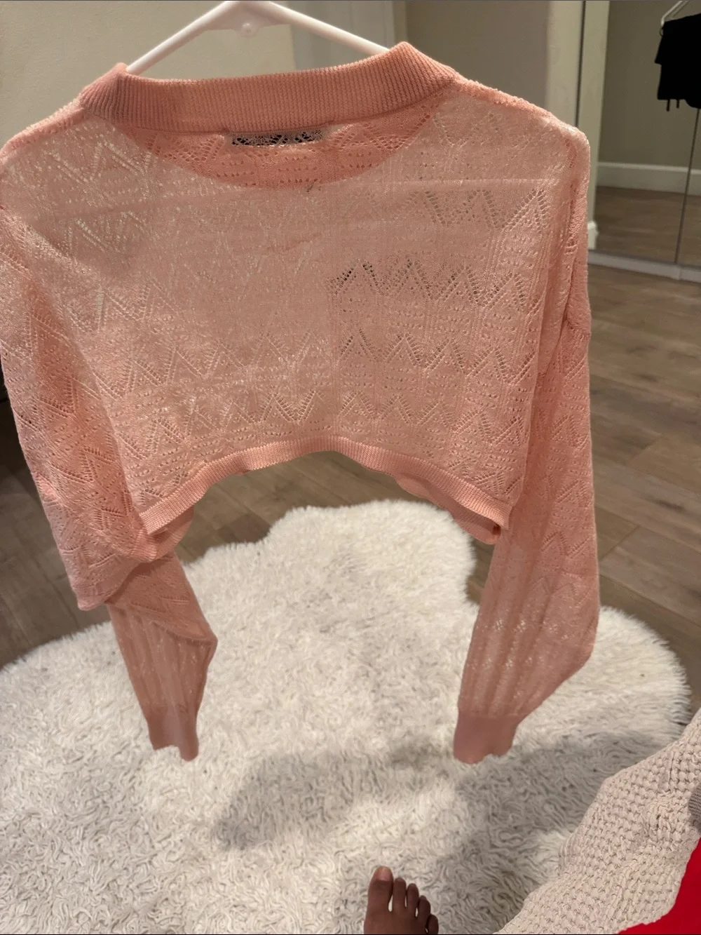ZARA Peach Knit Cropped Openwork Sweater